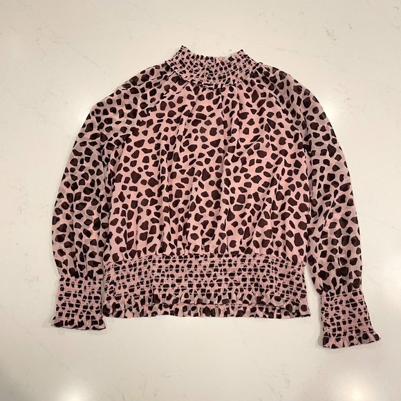 NWT Ann Taylor : Smocked Neck + Waist : Long Sleeve Top: Giraffe Print Pink : PS - Picture 3 of 6